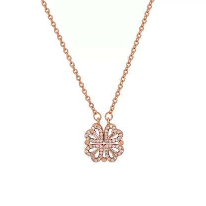 GlobalFlow Special Four Love Hearts and Diamond Leaf Clover Heart RoseGold Necklace