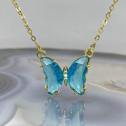 GlobalFlow Special Blue Crystal Butterfly Necklace