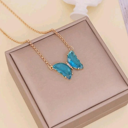 GlobalFlow Special Blue Crystal Butterfly Necklace