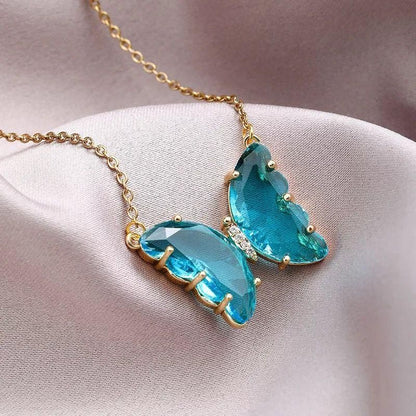 GlobalFlow Special Blue Crystal Butterfly Necklace