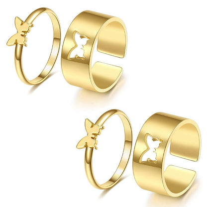 GlobalFlow Gold Plated Butterfly Couple Rings